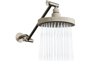 SparkPod Round Rain Shower Head with Extension Arm - Height Adjustable Shower Head with High Pressure Performance - Easy 1-Minute Installation (11" Arm Extension, Elegant Brushed Nickel)