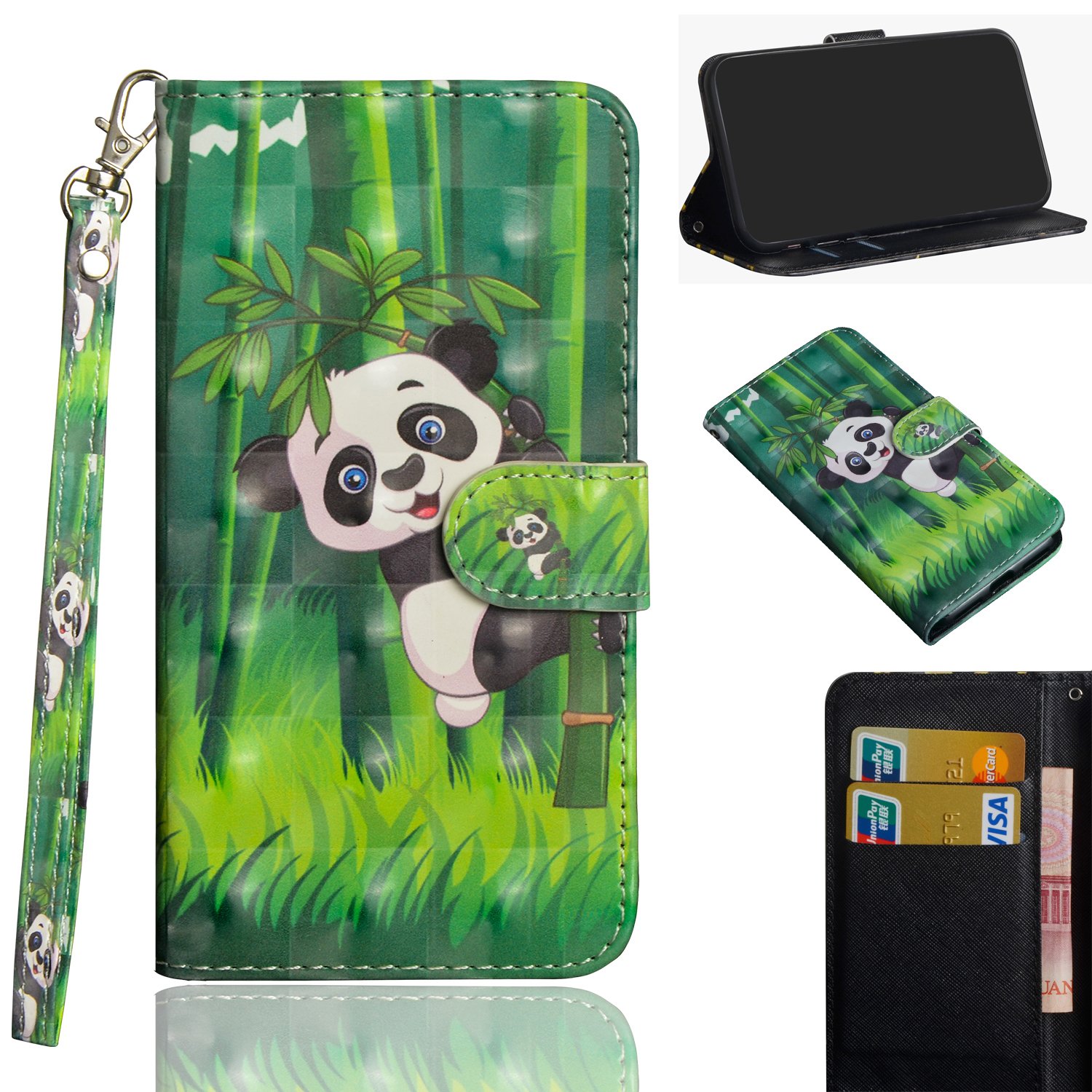 Samsung Galaxy A10 Case, Samsung Galaxy A10 Wallet Case, 3D Patterned PU Leather Wallet Flip Case Built-in Kickstand Magnetic Closure Card Holders & One Touch Pen for Samsung Galaxy A10(Panda) — image 1