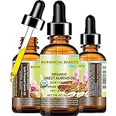 Botanical Beauty Organic SWEET ALMOND OIL 100% Pure Natural Virgin Unrefined Undiluted Cold Pressed Carrier Oil for Face, Skin, Body, Hair, Massage, Nails. 2 Fl. oz - 60 ml