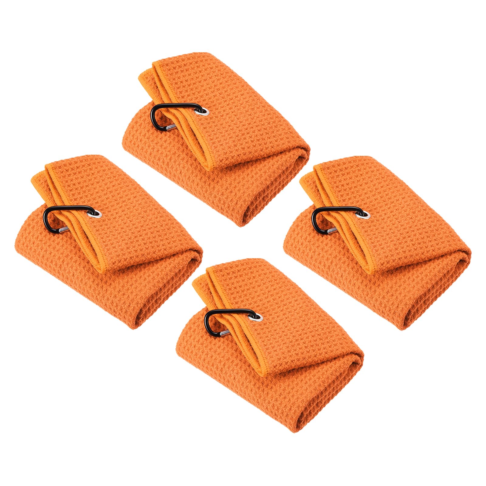 PATIKIL 20"x16" Tri-Fold Golf Towels, 4 Pack Waffle Pattern Towels Soft Fiber Strong Water Absorption with D Clip for Golf Lovers, Orange