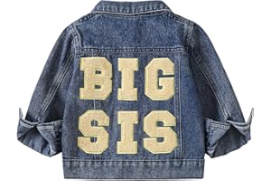 Toddler Baby Girls Boys Jacket Big Lil Sister/Brother Embroidery Jean Cardigan Button Down Denim Jackets Coat Outwear