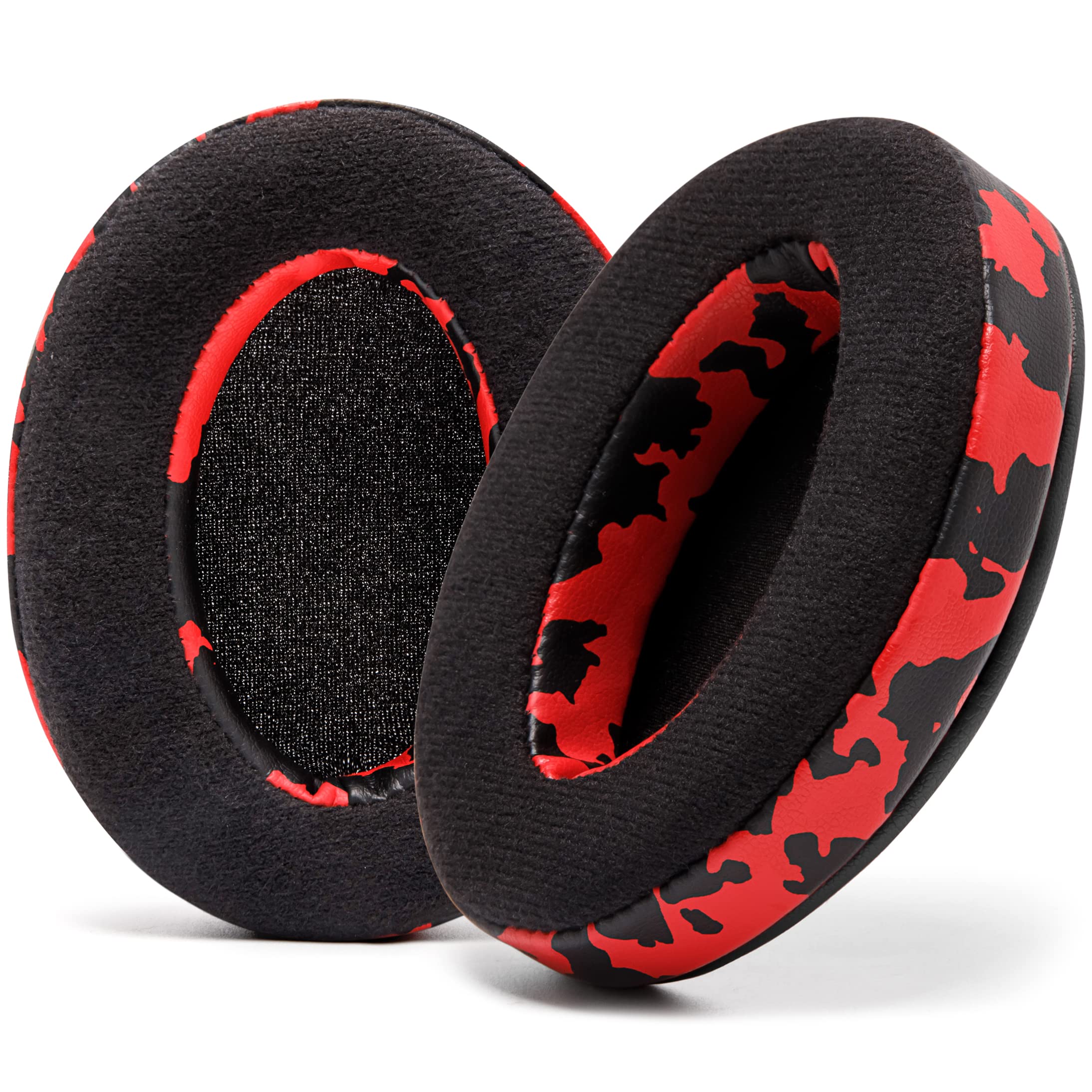 WC PadZ Velour - The Ultimate Upgraded Earpads by Wicked Cushions - Compatible With Audio Technica, HyperX, SteelSeries Arctis & More - Extra Thick - Bigger Opening - Softer Memory Foam | Red Camo — image 1