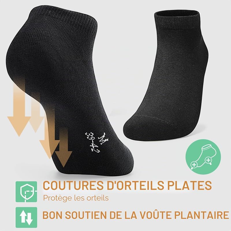 Chaussettes Hommes 12 Paires Basses Femmes Soquettes Courtes Sport Coton Gris noir et blanc 3538