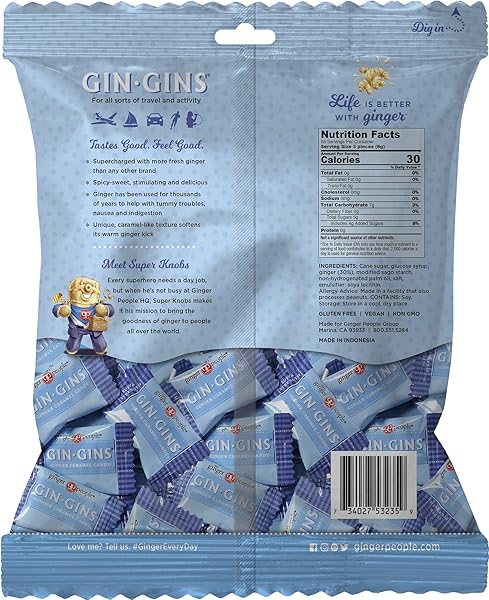 GIN GINS SUPER STRENGTH – NATURAL GINGER CANDY BY THE GINGER PEOPLE – INDIVIDUALLY WRAPPED HEALTHY CANDY – SUPER STRENGTH FLAVOR – LARGE 1 LB BAG (16OZ) – PACK OF 12