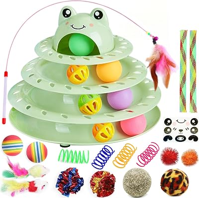 Suhaco 26 PCS Interactive Cat Toys Roller 4 Level Track Green