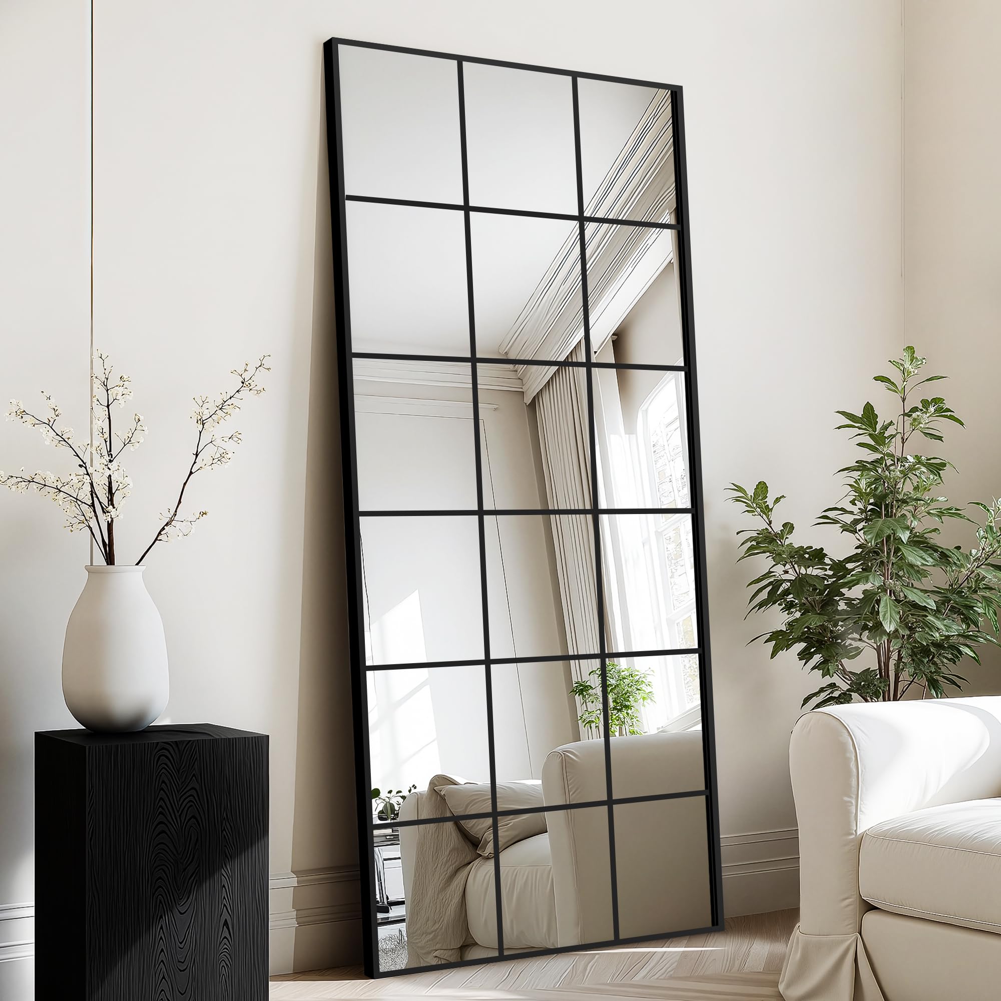 Photo 1 of ***RIGHT SIDE HAS FRAMING DAMAGE CAUTION OPENING POSSIBLE CRACKED OR BROKEN GLASS*** Window Mirrors for Wall Decor, Large Wall Mirrors Decorative Window Pane 30 x 70, Rectangular Metal Framed Wall Mounted Mirrors for Bedroom, Living Room, Dining Room, Ent