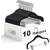 Quality Kids Children's Plastic Non Velvet Non-Flocked Thin Compact Skirt Pant Coat Hangers with Metal Clips for Skirts Pants Blouses 360° Swivel Hook, Jacket, Shirt, Legging, Suit Hangers (Black, 10)