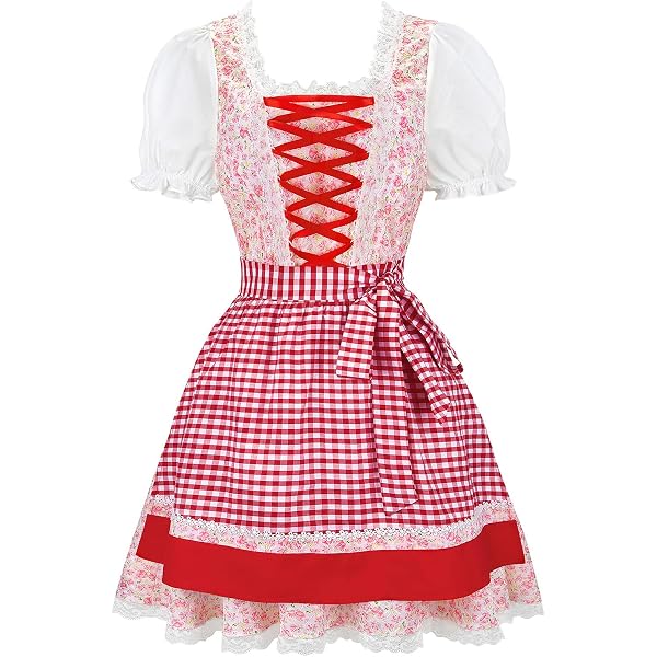 Smiffys Bayerisches Dirndl Kostüm – Rot-weißes Kleid Mit Schürze, Größe S, Für Oktoberfest & Karneval