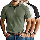 Neer 3 Pack Men's Waffle Henley Button Collared T-Shirts, Short Sleeve Lapel V Neck Side Split Classic Summer Basic Tees