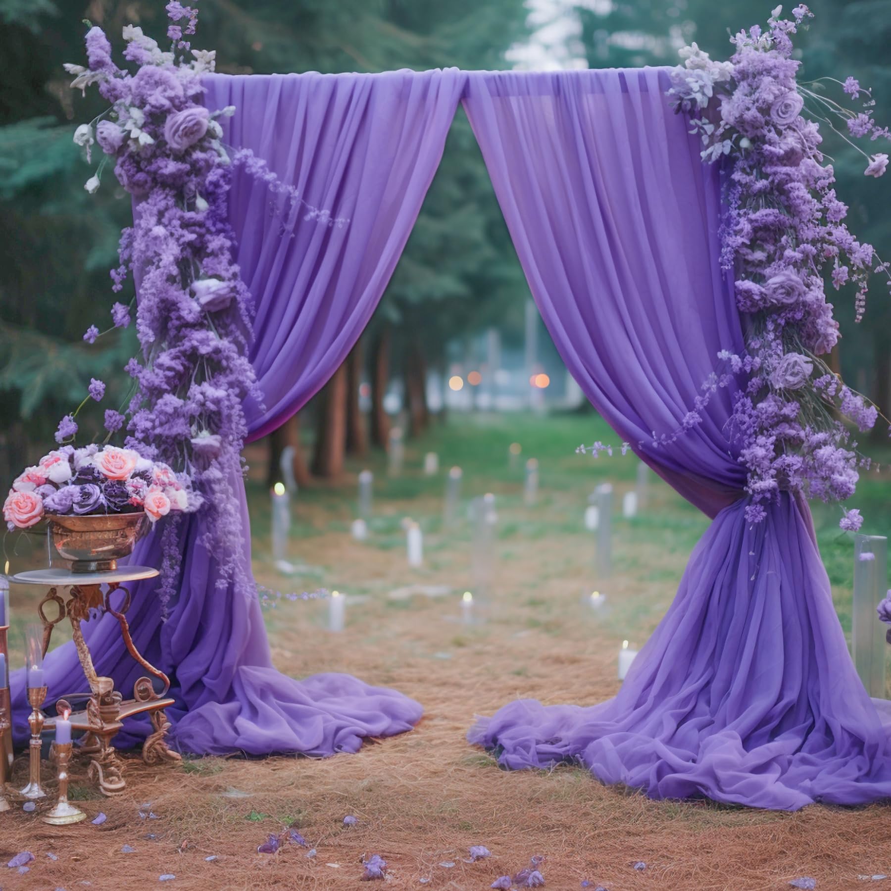 Photo 1 of 10ft x 10ft Purple Backdrop Curtains, Wrinkle-Free Sheer Chiffon Fabric Photo Backdrop Drapes for Wedding Arch Party Ceremony Stage Photography Decorations