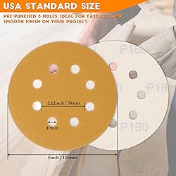 Mestool 5-Inch 8-Hole Hook and Loop Gold Sanding
