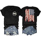American Flag Shirt Women: Patriotic Shirt USA Flag Stars Stripes Print Short Sleeve T-Shirt 4th of July Tee Tops