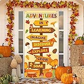 Wiooffen Fall Classroom Door Cover Decorations Thanksgiving Door Banner Autumn Pumpkins Maple Motivational Signpost Porch Backdrop Sign for School Classroom Indoor Outdoor Wall Window Decor