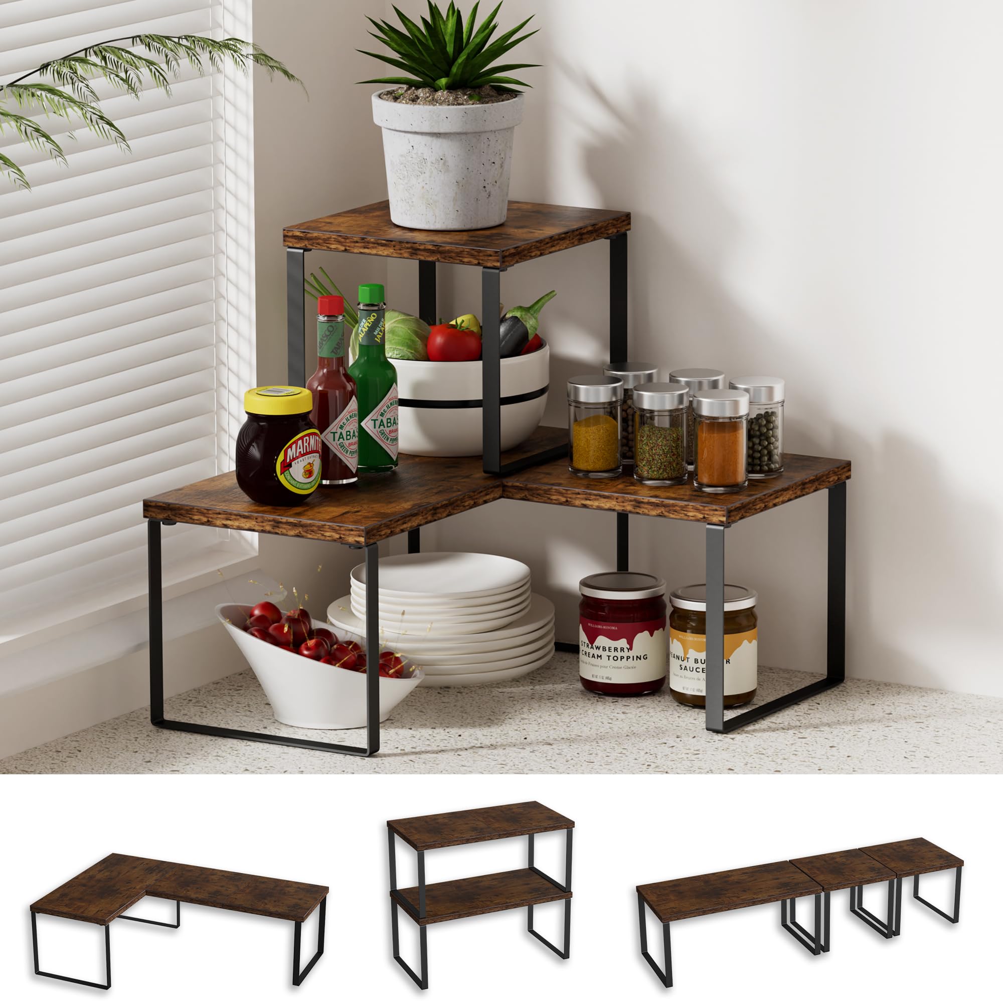 Golener Countertop Organizer Corner Shelf, 2 Tier Adjustable Stackable ...