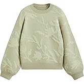 CIDER Oversized Women Trendy Crew Neck Knit Sweater Floral Plant Texture Long Sleeve Pullover Sweaters for Women