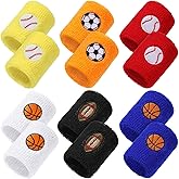 24 Pieces Sports Wristbands for Kids, Colorful Wrist Sweatbands Terry Cloth Wristbands with Soccer Basketball Football Baseball Design for Sports Party Birthday Party Favors, 6 Colors (Bright Color)