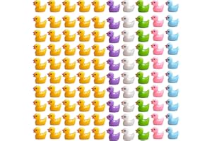 HKLMRO 150 Pieces Mini Resin Duck Miniature Figures Micro Fairy Garden Landscape Aquarium Dollhouse Ornament Potted Plants Decoration DIY Slime Charms for Christmas Birthday Party (100Yellow+50Multicolor)