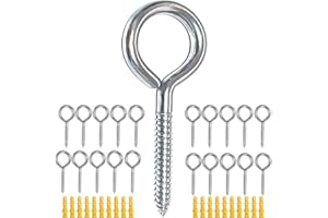 YAIRMIS Pack of 20 Metal Hook Heavy-Duty Eye Screws, 304 Stainless Steel Screw Hooks, self-Tapping Eye Ring Bolt Hooks, Wood Terminal Eye Hole Hooks, Pendant Lights Wires, Strong Indoor