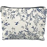 Vintage Blue Chinoiserie Floral Makeup Bag Gifts for Women, Blue and White Chinoiserie Christmas Decor Cosmetic Bag, Grandmillennial Aesthetic Zipper Makeup Pouch Travel Toiletry Bags for Purse