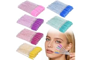 ATOMUS 300 Pack Mascara Wands Disposable Eyelash Mascara Eyebrow Brushes Applicator 6 Colors Makeup Cosmetic Brush with Cryst