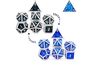 HAOMEJA color changing dice metal dragons dice DND dice set D&D dice set role playing dice apply to Dungeons and Dragons (Black to Blue)