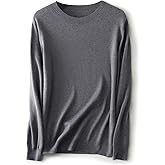 Ciovkis Women's Merino Wool Blend Sweater Fall Winter Crew Neck Long Sleeve First-Line Ready to Wear Seamless Knit Sweater