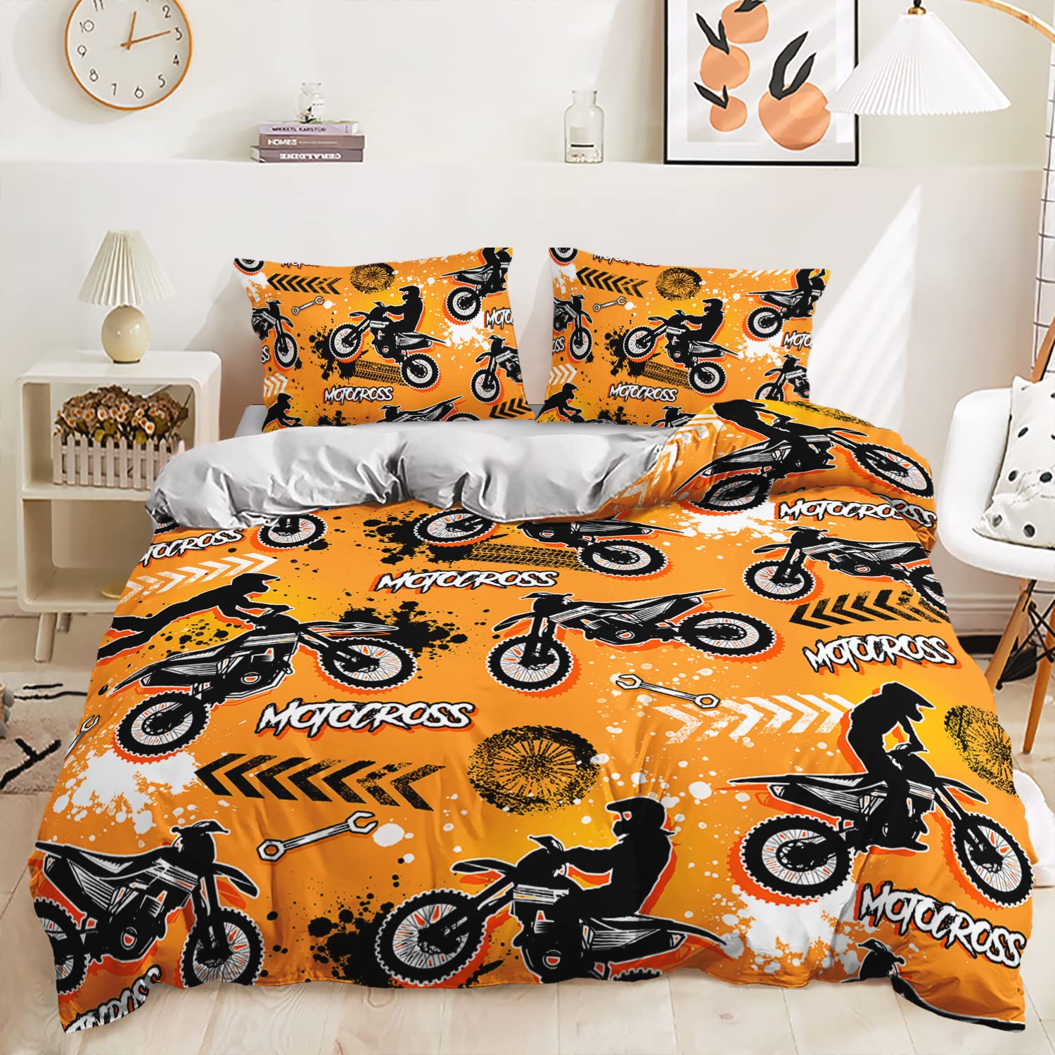 HAVOP Dirt Bike Bedding Set Teens Boys Duvet Cover Set Double Size Motorbike Extreme Sport Quilt Cover Motocross Rider Comforter Cover — image 1