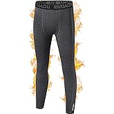 RIKUAOU Boys' Thermal Pants Fleece Lined Compression Leggings, Youth Football Base Layer, Kids Sports Tights Cold Weather