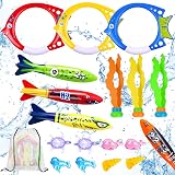DTYDECLE 18pcs Diving Pool Toys Set: Rings Torpedoes Seaweed Gems