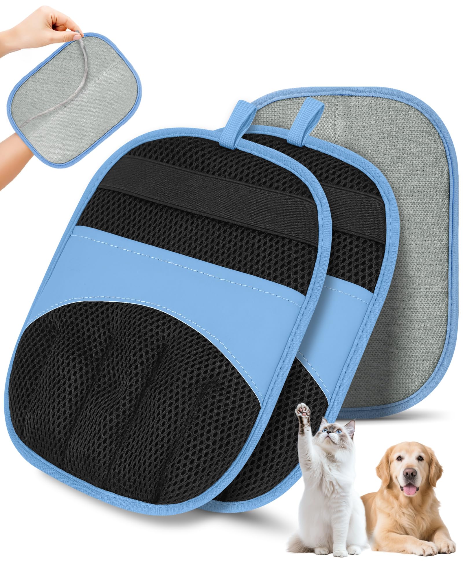 View 1 of 2 Pack Pet Hair Removal Glove - Electrostatic Magic Brush Gloves Pet Hair for Dogs and Cats, The Magic Brush Pure Path Yomi Pet Grooming Needs, Fur Remover for Furniture, Clothes, Car Seats (Blue)