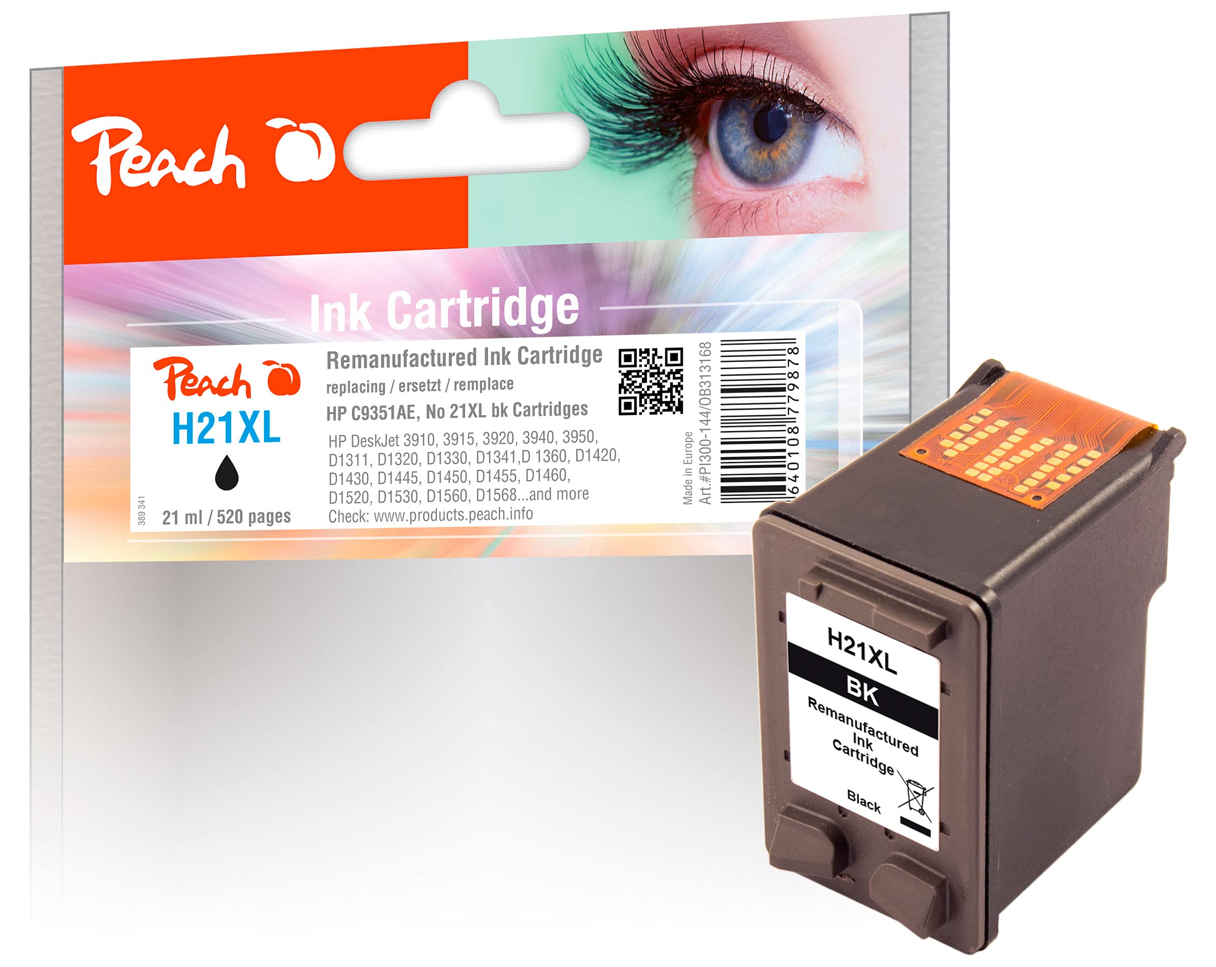 Peach PI300-144 Print Head Cartridge for HP C9351AE, No. 21XL - Black