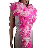 Flydreamfeathers 80 Gram 2 yards Long, Chandelle Feather Boa, Great for Party, Wedding, Halloween Costume, Christmas Tree Decoration (Candy pink mix White Color)