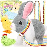 Tagitary Plush Bunny Toy for Kids,Easter Interactive Realistic Bunny with Leash,Golden Egg and Wind Up Toy,That Hopping,Ears Wiggling,Twitching Nose,Rabbit Toys Easter Stuffers Gift for Toddlers