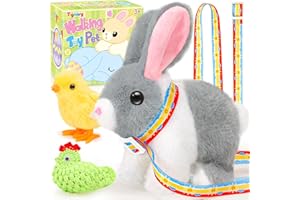 Tagitary Easter Plush Bunny Toy for Kids, Interactive Realistic Bunny with Leash and Wind Up Toy,That Hopping,Ears Wiggling,T