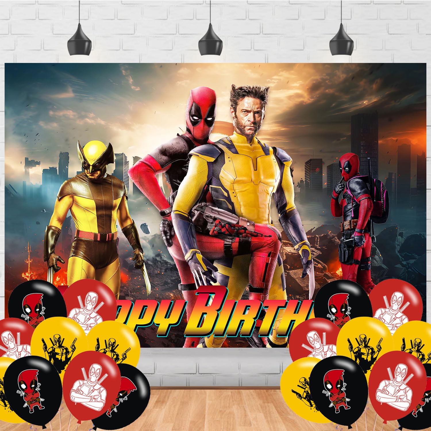 Photo 1 of Dead-Pool Party Supplies,Cartoon Dead-Pool 3 Party Decorations Includes Banner, Cake Toppers, Balloon for Anime Party Decorations