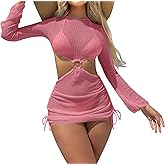 Lilosy Sexy O Ring Cutout Long Sleeve Swimwear Cover Ups Swimsuit One Piece