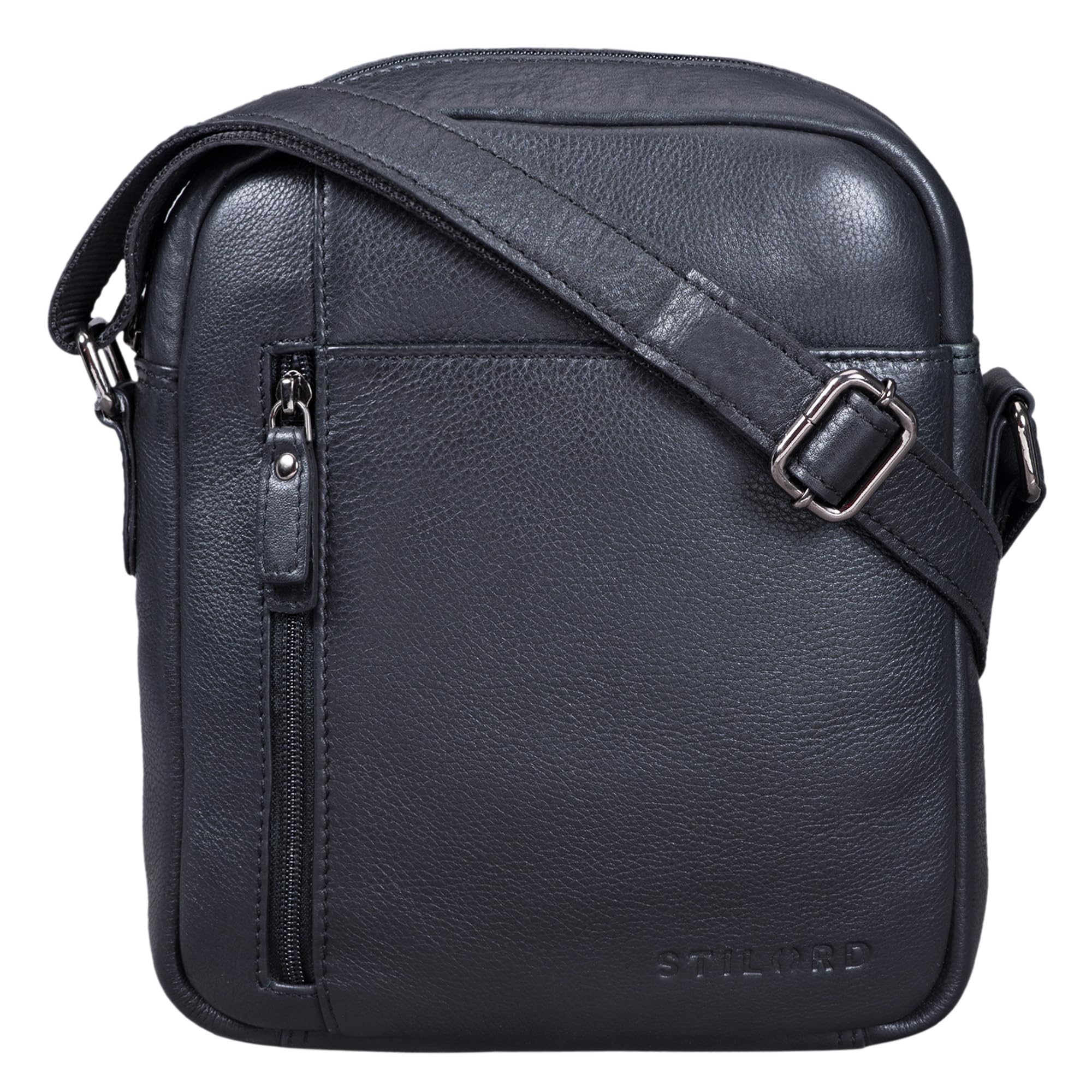 STILORD "Quentin" Small Leather Bag Men Shoulder Bag for iPad 10.1 inch Cross-Body Bag Messenger Bag Vintage Genuine Leather Colour:Black