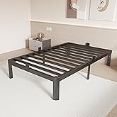 HQU 12 Inch Twin Bed Frames, Metal Twin Bed Frame No Box Spring Needed, Heavy Duty Steel Support 3500 LBS, Headboard Holes, Anti-Slip Mattress Stoppers, Rounded Legs, Storage Space, Easy Assembly