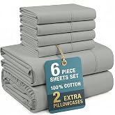 Casa Platino Bed Sheets Full &ndash; 100% Cotton Full Size Bed Sheet Set with 4 Pillowcases, Cool and Soft Percale Fabric, Ideal for All-Season Comfort, Ultra Soft with 15" Deep Pocket Fitted Sheet &ndash; Grey