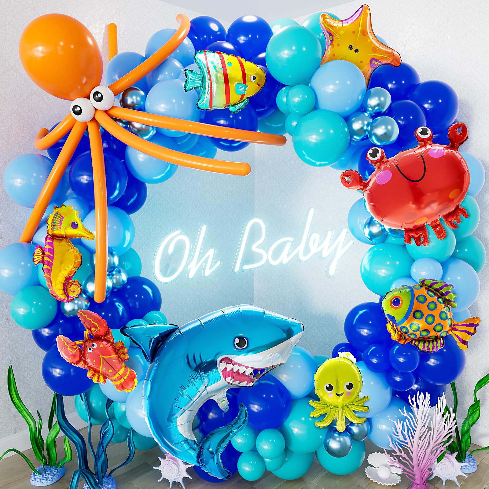 Photo 1 of Adeyoo Under The Sea Balloon Arch Garland Kit, 154Pcs Ocean Themed Party Decorations with Blue Balloons, Marine Animals Foil Balloons for Ocean Theme Birthday Baby Shower Wedding Party Supplies