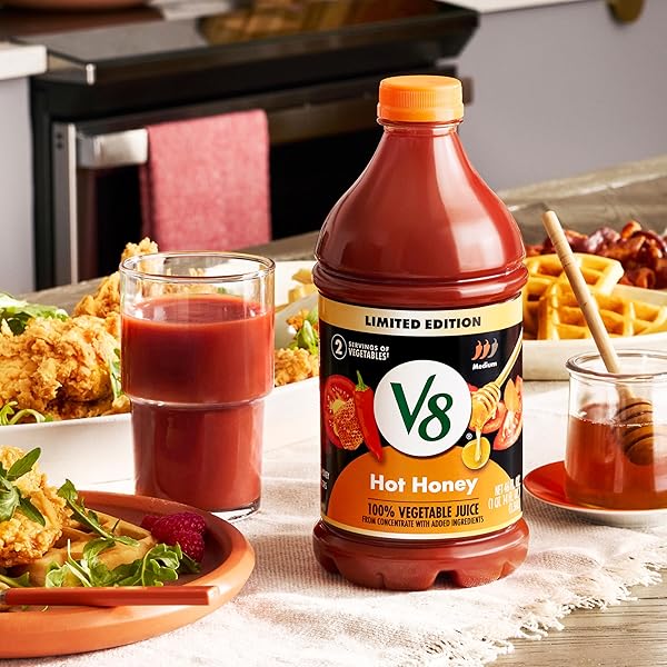 V8 HOT HONEY 100% VEGETABLE JUICE, 46 FL OZ BOTTLE