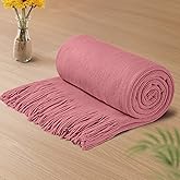 Vonty Dusty Pink Knitted Blanket with Tassels Fringe 50" x 60", Super Soft Knit Throw Blanket, Farmhouse Decorative Lightweight Blanket for Couch, Sofa, Bed