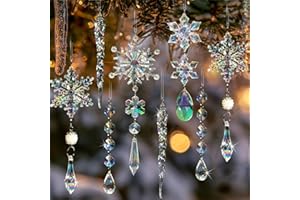 OUMUAMUA 32pcs Christmas Decoration Crystal Ornaments - Iridescent Christmas Tree Ornaments Acrylic Snowflakes Drop Icicle Pendants Hanging Ornaments for Xmas Tree Winter Holiday Frozen Party Decorations