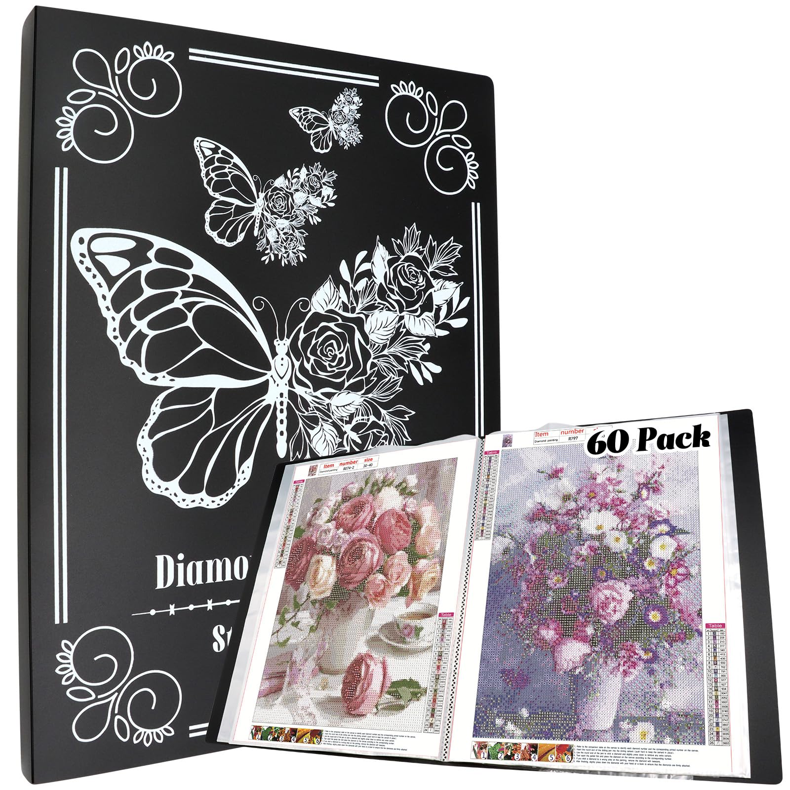 SPOKKI Diamond Painting Pictures Album, A3 Diamond Painting Folder for Storage Diamond Painting Pictures with 60 Sheets, Diamond Painting Accessories (Black)