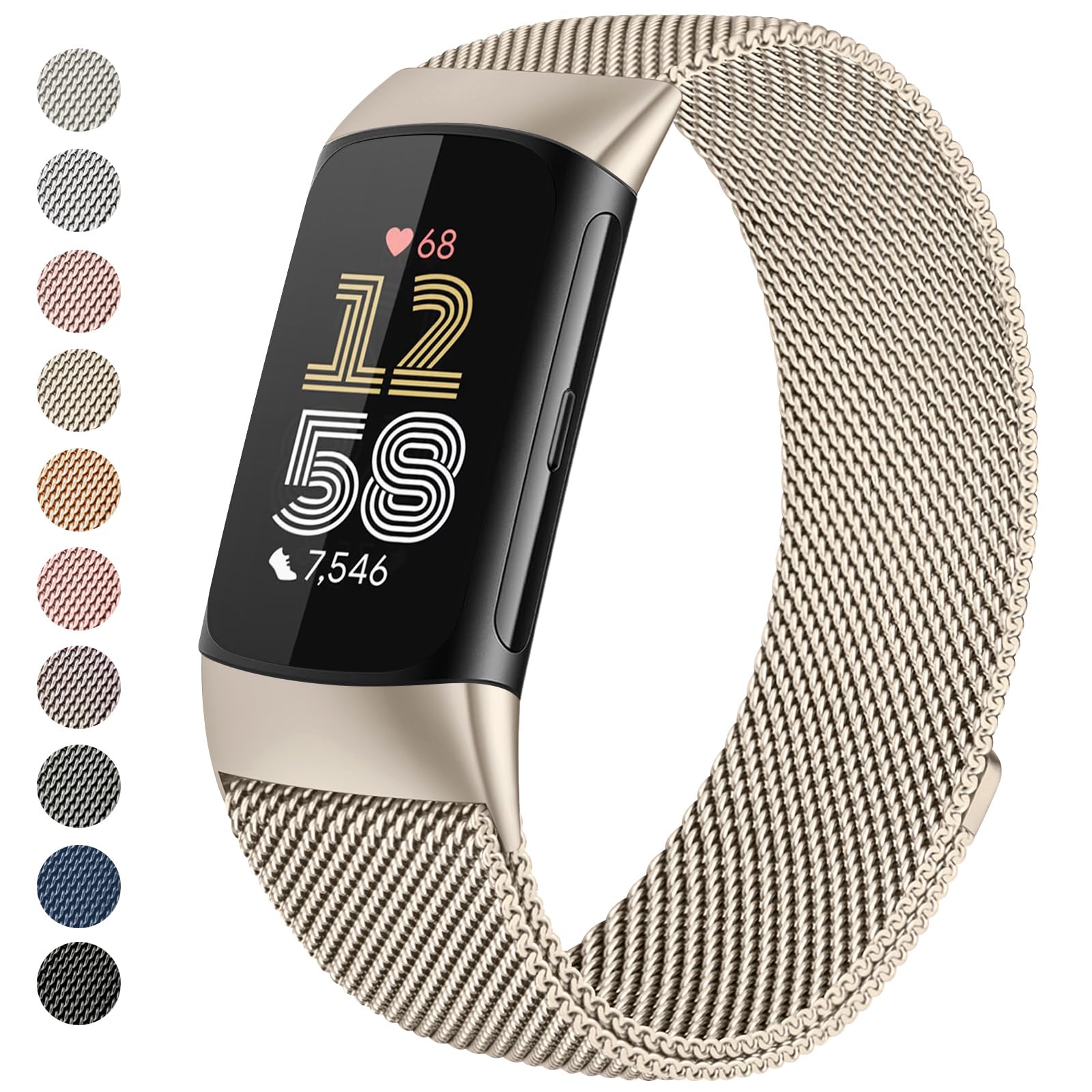 Zoye Metal Strap Compatible with Fitbit Charge 6 Strap for Women Men, Adjustable Stainless Steel Mesh Loop Replacement band with Magnetic clasp for Fitbit Charge 6 (Champagne)