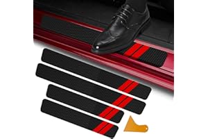 QianJiang 4Pcs Car Door Sill Protector for Dodge Charger Challenger Durango Journey, Carbon Fiber Car Door Anti Kick Pad Sticker, Anti-Dirty Scuff Plate Cover Guard Sills Protector Trim (Red)