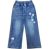 Peacolate 2-10Years Little Big Girls Spring Fall Embroidered Jeans Trousers Pants for Children Kid