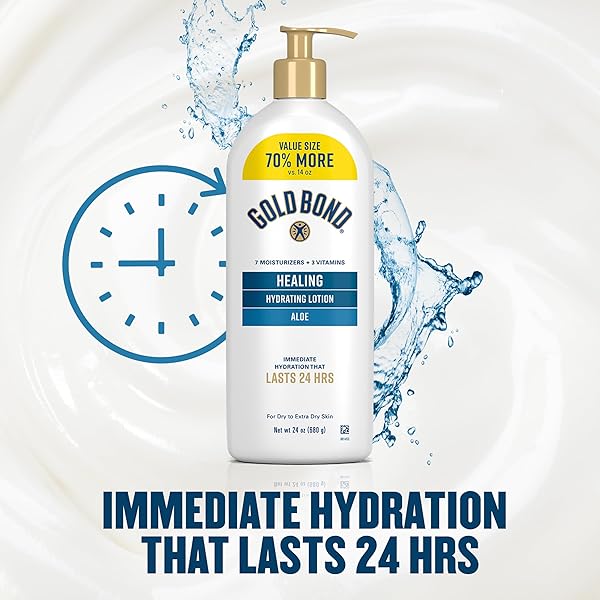 GOLD BOND HEALING HYDRATING LOTION WITH ALOE MOISTURIZES, HEALS & SMOOTHS DRY SKIN, DELIVERS IMMEDIATE 24-HOUR HYDRATION, VALUE SIZE, 24 OZ.