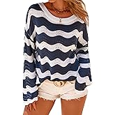 Arach&Cloz Women's Linen Blend Crochet Bell Sleeve Beach Vacation Striped Tops 2026