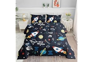 Datura home Space Ship Galaxy Comforter Set Astronaut Rocket Printed Quilt Bedding with 1 and 2 Pillowcases for Boys Girls Bedroom All Season(Space Full), A-space, Full 80x90inches